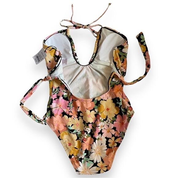 Shade&Shore Multi Floral Halter Keyhole Bandeau Tie Back One Piece Swimsuit NWT - Picture 9 of 16